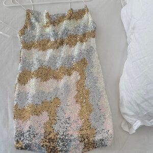 Hello Molly Shimmering Gold and Silver Mini Dress